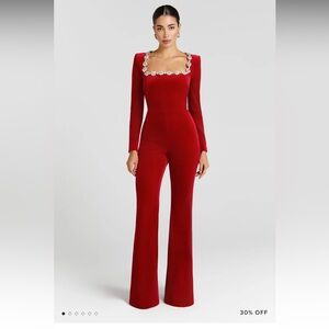 NADINE MERABI Scarlet Jumpsuit with Floral Detail